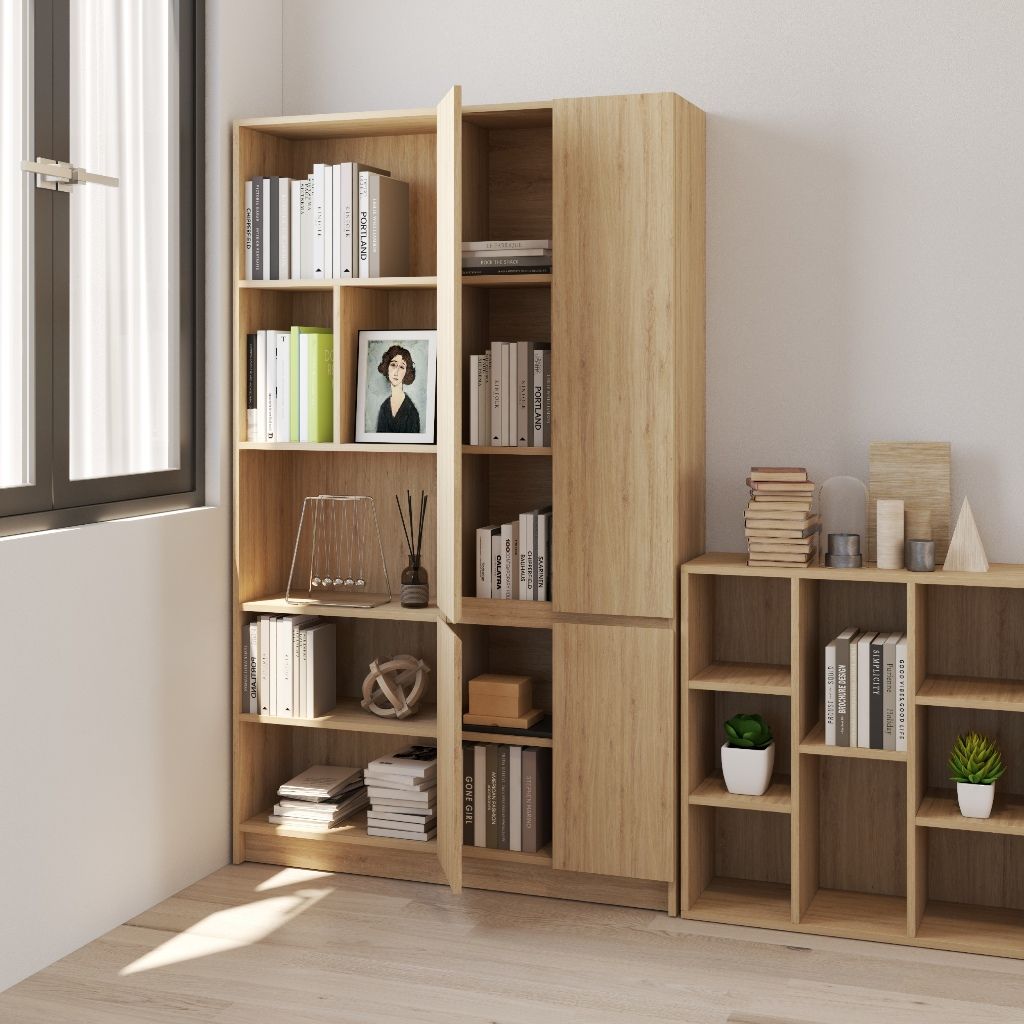 HAPPY FURNITURE , Kệ sách 4 cửa mở - CATY, KSA_085 , 110cm x 28cm x 180cm DxRxC