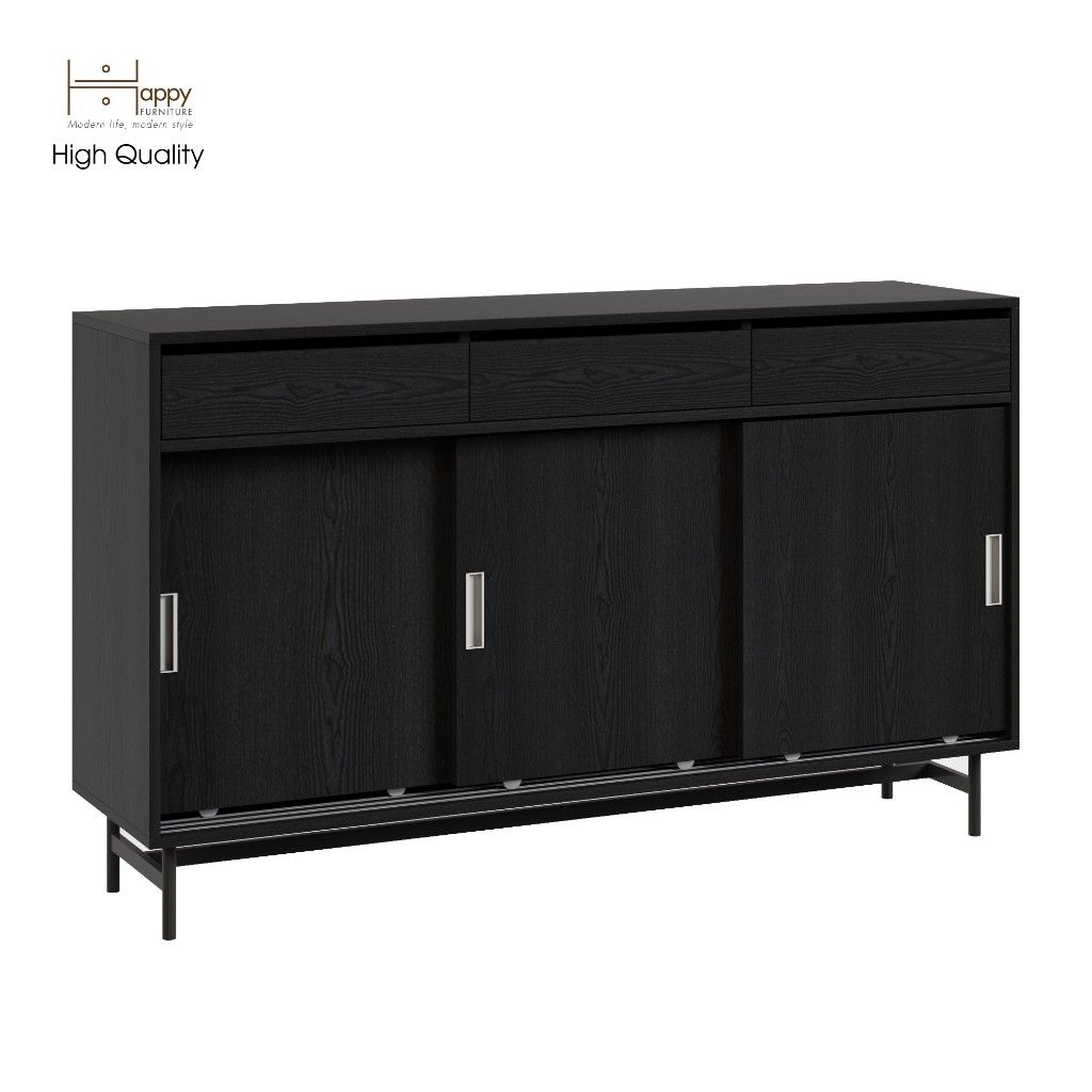 HAPPY FURNITURE , Tủ lưu trữ 3 cửa lùa chân sắt - LILY , TCL_016 , 150cm x 40cm x 90cm