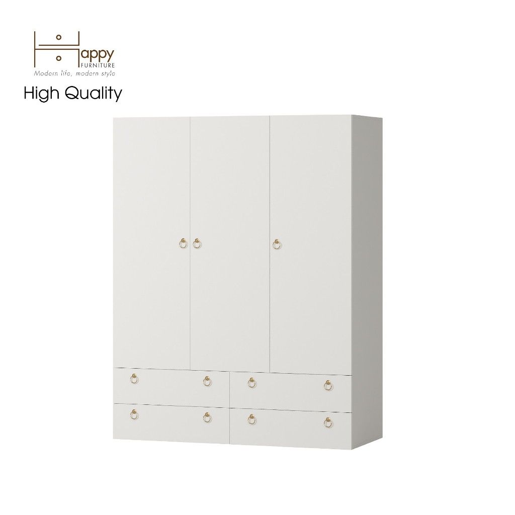 HAPPY FURNITURE , Tủ quần áo 4 ngăn kéo 3 ngăn cửa mở - WESLEY , TCM_019 , 140cm x 58cm x 180cm