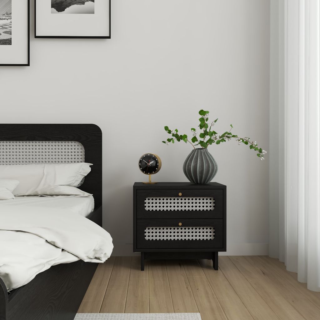 HAPPY FURNITURE , Táp đầu giường 2 ngăn - MEYDAN , THK_076 , 48cm x 40cm x 44cm