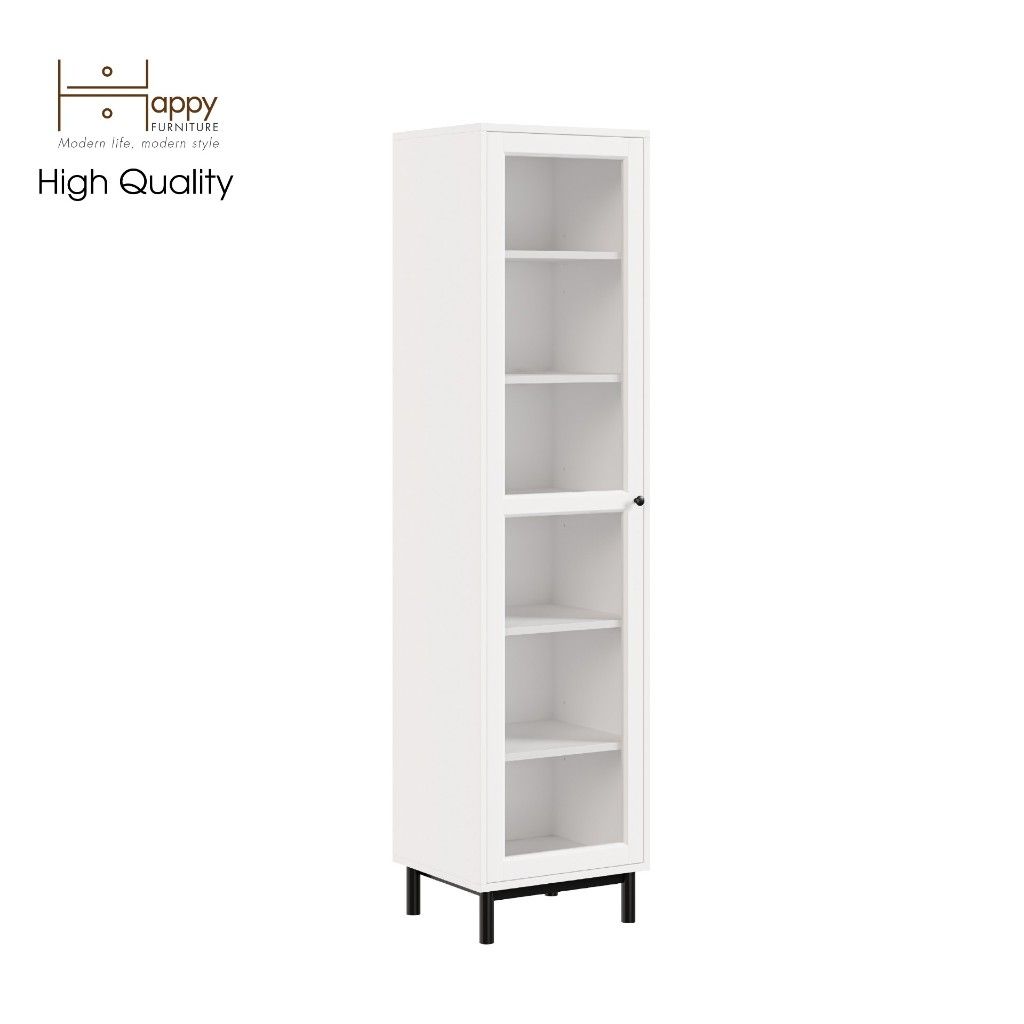 HAPPY FURNITURE , Kệ sách 6 tầng cửa kính size nhỏ chân sắt - CATY , KSA_018 , 45cm x 40cm x 180cm