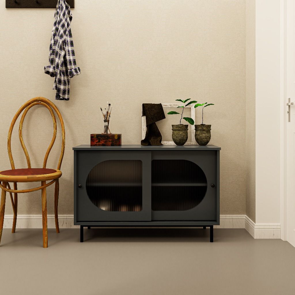 HAPPY FURNITURE , Tủ lưu trữ cửa kính 2 cửa lùa chân sắt - SISEEL , TCL_038 , 100cm x 40cm x 64cm
