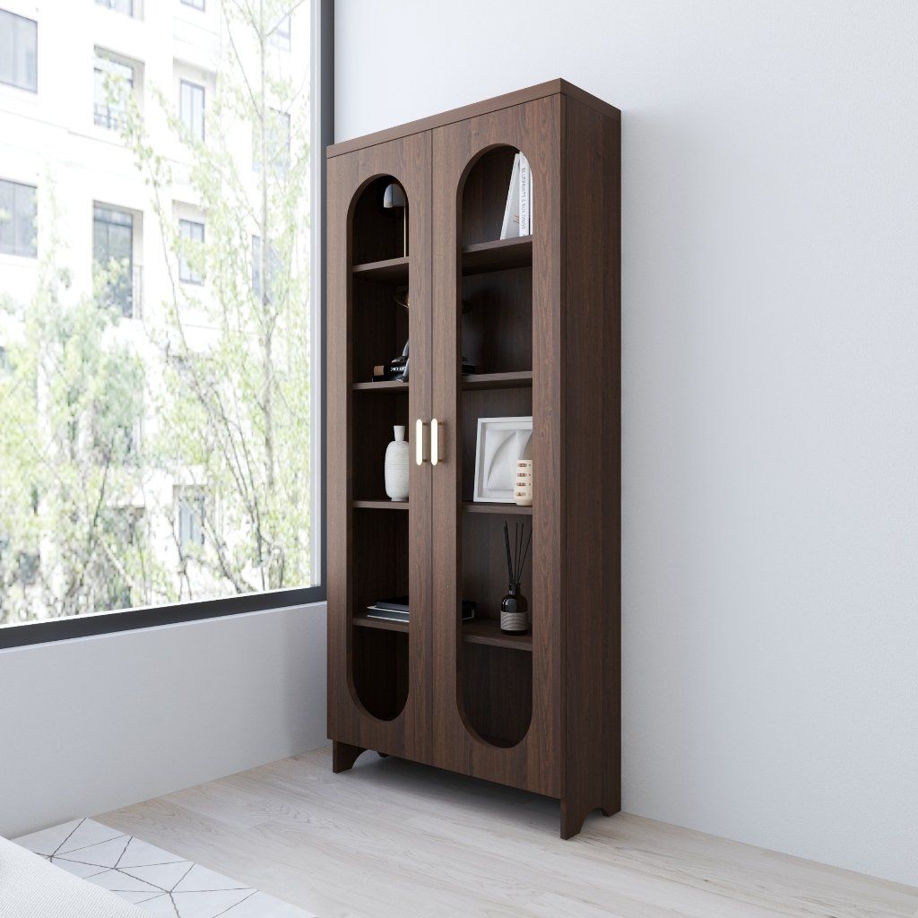 HAPPY FURNITURE , Tủ lưu trữ 2 cửa kính - CHEVY, TLT_049 , 80cm x 28cm x 180cm DxRxC
