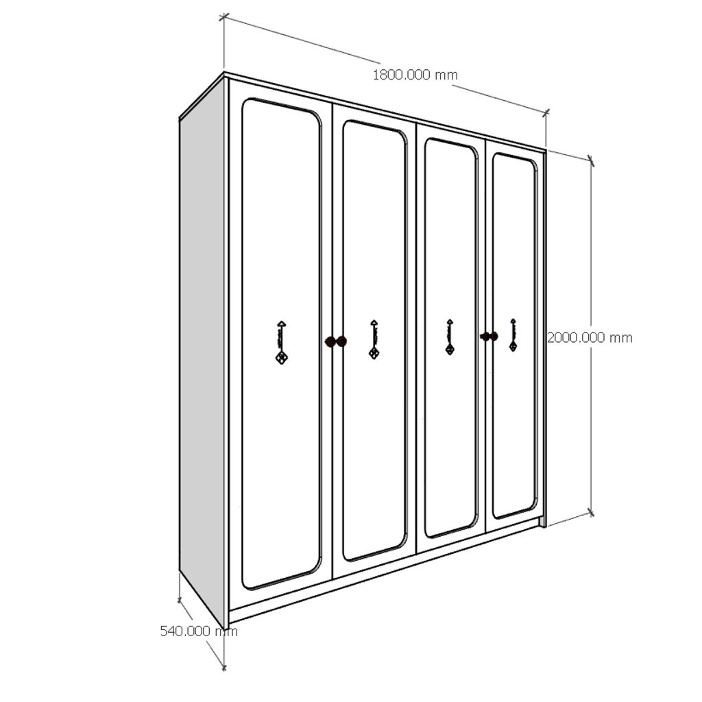 HAPPY FURNITURE , Tủ quần áo 4 cửa mở - ELEGANT , TCM_083 , 180cm x 54cm x 200cm