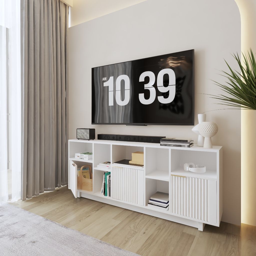 HAPPY FURNITURE , Kệ TV 3 cửa mở - NAMI, KTV_073 , 160cm x 30cm x 66cm DxRxC