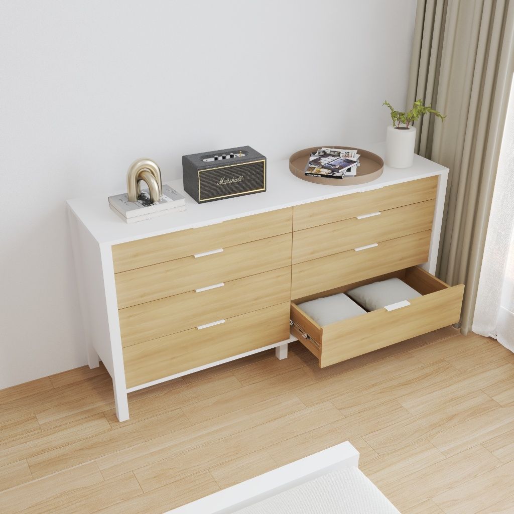 HAPPY FURNITURE , Tủ lưu trữ 8 ngăn kéo - MOKA, THK_249 , 160cm x 45cm x 80cm DxRxC