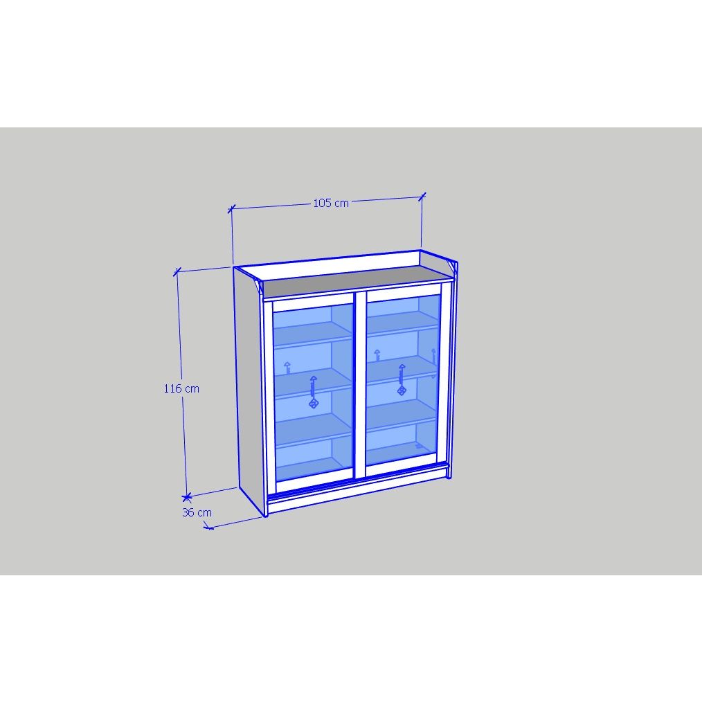 HAPPY FURNITURE , Tủ đựng đồ 2 cánh cửa kính - RUNI , TCL_001 , 105cm x 37cm x 116cm