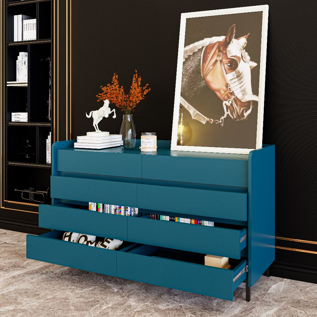 HAPPY FURNITURE , Tủ lưu trữ 8 ngăn kéo chân sắt - LAVIA , THK_156 , 140cm x 45cm x 82cm