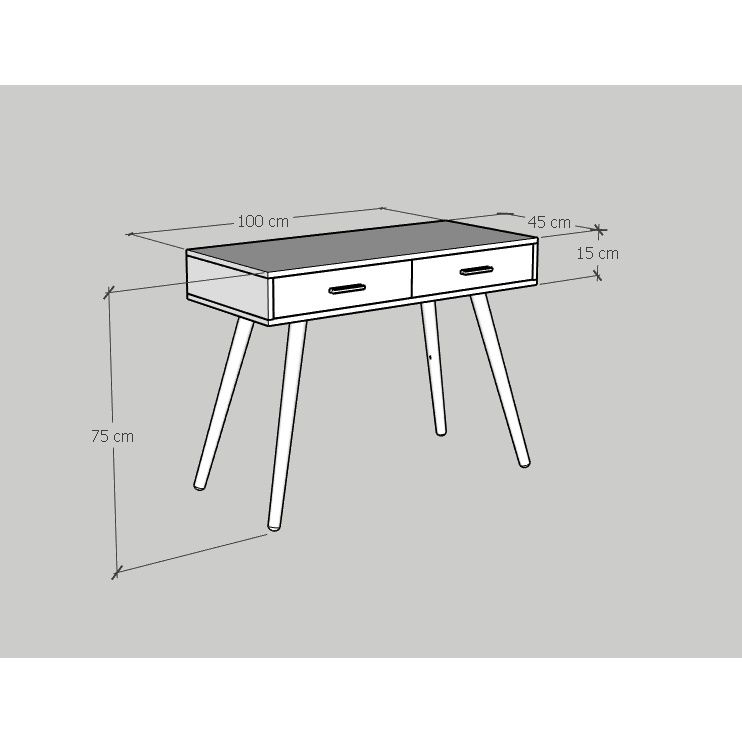 HAPPY FURNITURE , Bàn trang điểm 2 ngăn kéo chân gỗ chéo - OSRI , BAN_004 , 100cm x 45cm x 75cm