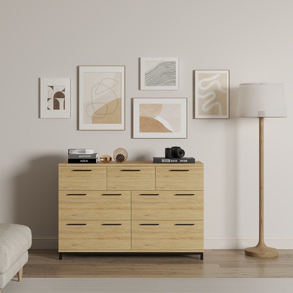 HAPPY FURNITURE , Tủ đựng đồ 7 ngăn kéo chân sắt - LOUIS , THK_061 , 112cm x 45cm x 74cm