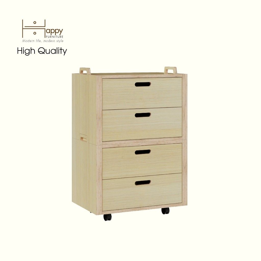 HAPPY FURNITURE , Gỗ tự nhiên , Tủ lưu trữ 4 ngăn kéo gỗ Plywood - GAMOR , THK_204 , 60cm x 40cm x 90cm DxRxC
