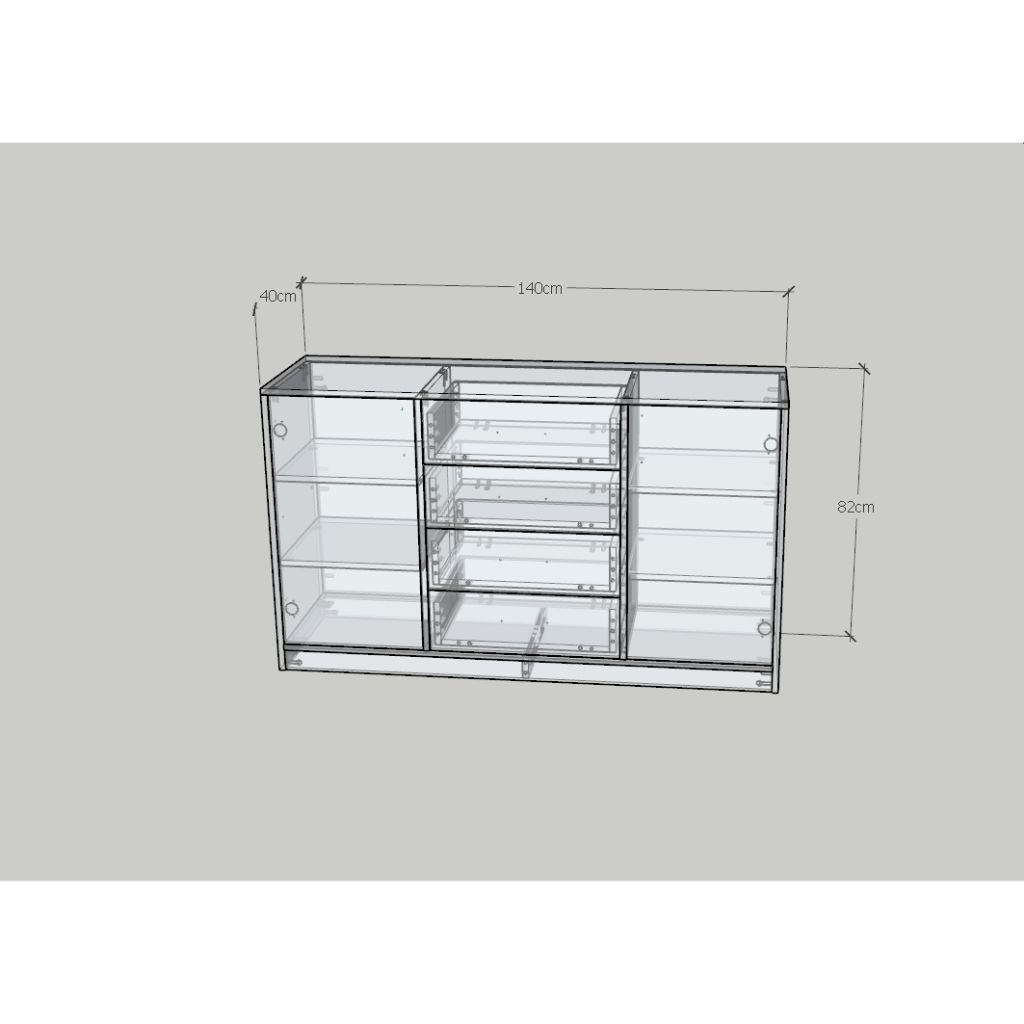 HAPPY FURNITURE , HEINEE - Tủ lưu trữ 2 cửa mở 4 ngăn kéo, TLT_037 , 140cm x 40cm x 82cm DxRxC, sản phẩm phổ thô