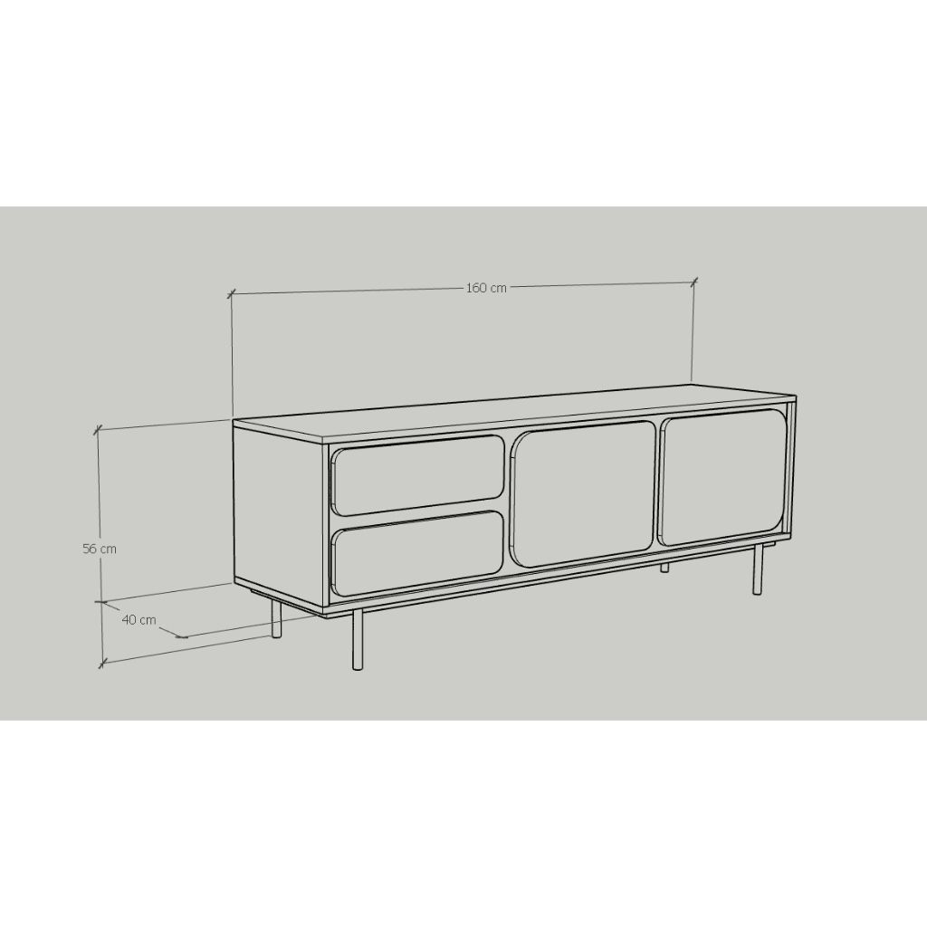 HAPPY FURNITURE , Tủ TV 2 cánh mở 2 ngăn kéo chân sắt - SWEETY , KTV_016 , 160cm x 40cm x 56cm