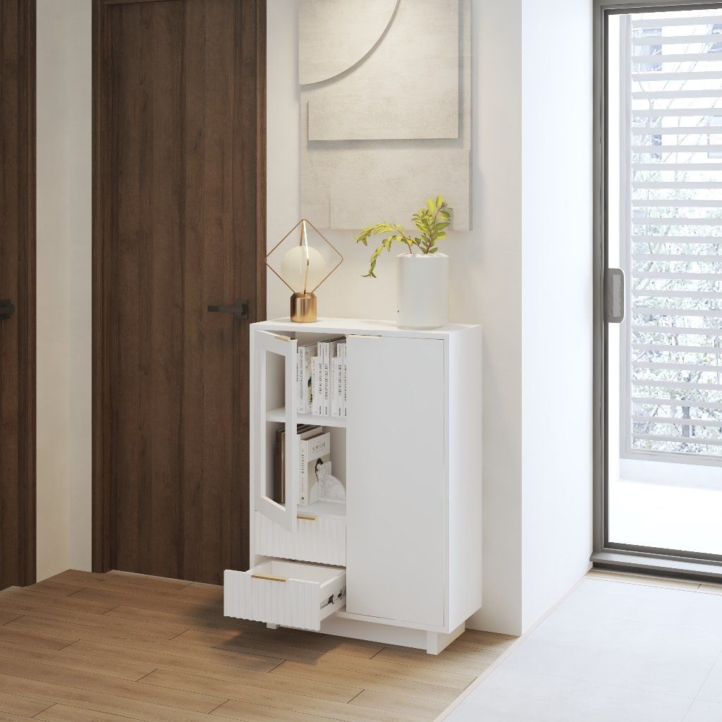 HAPPY FURNITURE , Tủ lưu trữ 2 ngăn kéo 2 cửa mở- NAMI, TLT_041 , 70cm x 30cm x 100cm DxRxC