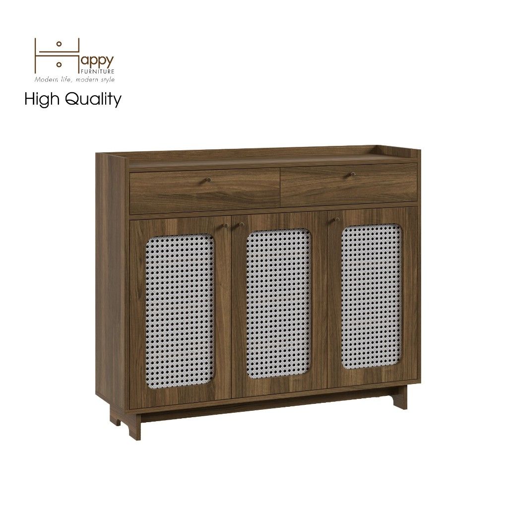 HAPPY FURNITURE , Tủ giày 3 cánh mây - MEYDAN , TCM_057 , 120cm x 34cm x 100cm