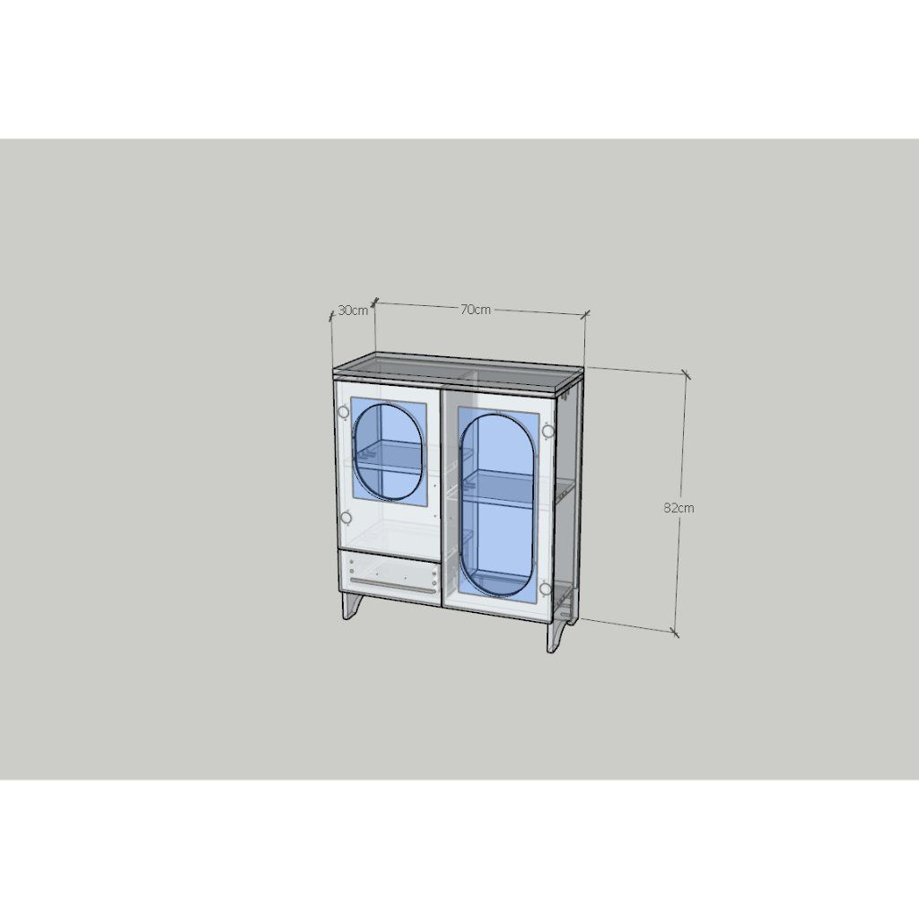 HAPPY FURNITURE , Tủ lưu trữ 2 cửa kính 1 ngăn kéo - CHEVY, TLT_046 , 70cm x 30cm x 82cm DxRxC