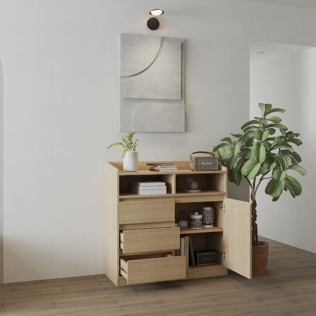 HAPPY FURNITURE , Tủ lưu trữ 3 ngăn kéo 1 cửa mở - KATE , TLT_069 , 100cm x 45cm x 100cm DxRxC