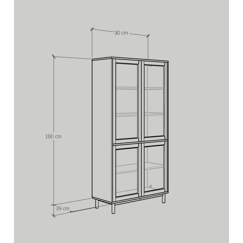 HAPPY FURNITURE , Kệ sách 5 tầng cửa kính đèn Led chân sắt - CATY , KSA_020_LED , 90cm x 39cm x 180cm