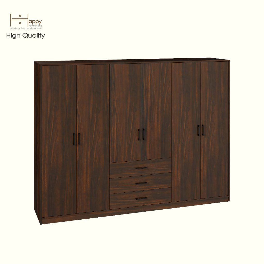 HAPPY FURNITURE , HEINEE - Tủ quần áo 6 cửa mở, TCM_218 , 240cm x 54cm x 180cm DxRxC, sản phẩm phổ thông