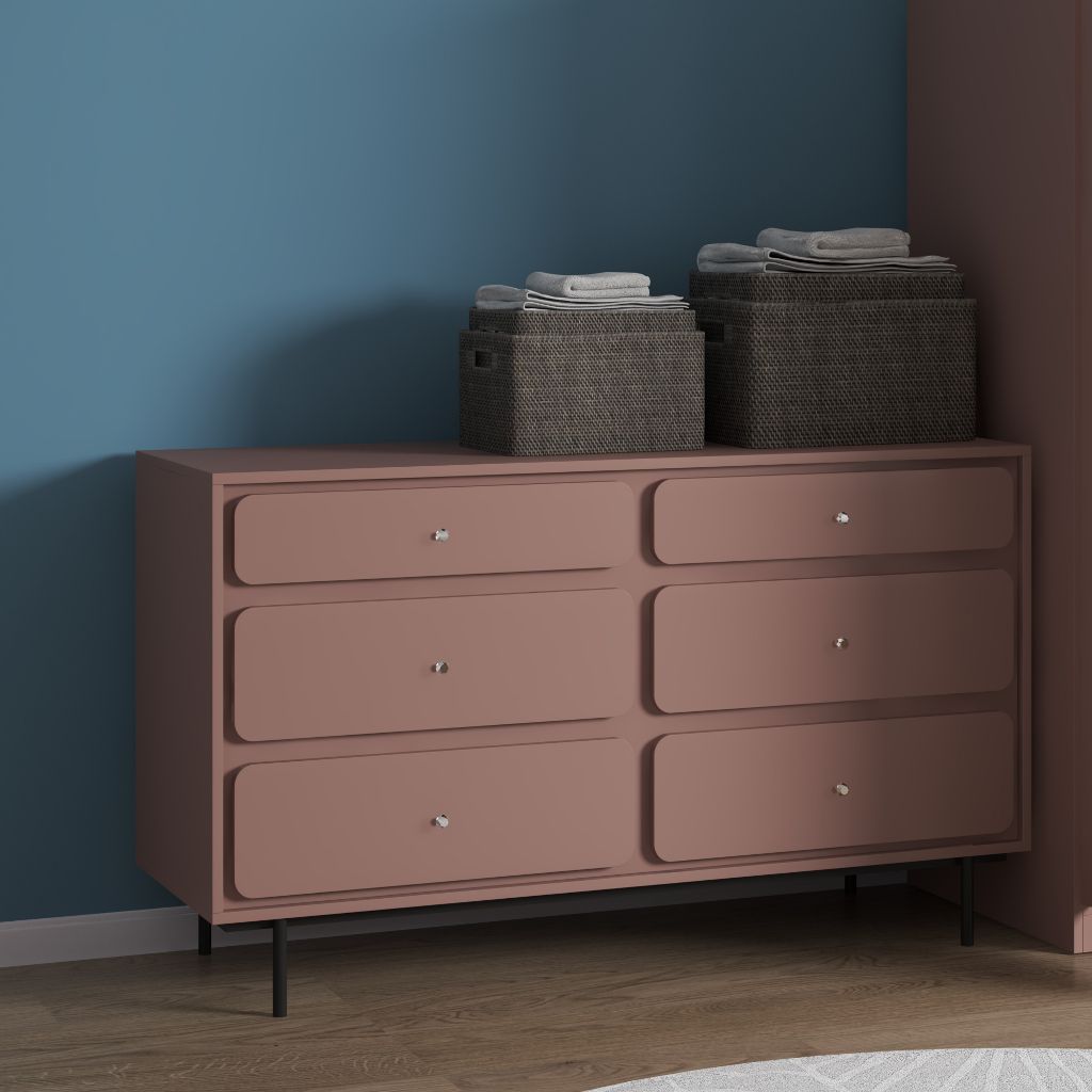 HAPPY FURNITURE , Tủ đựng đồ 6 ngăn kéo chân sắt - SWEETY , THK_081 , 140cm x 45cm x 82cm