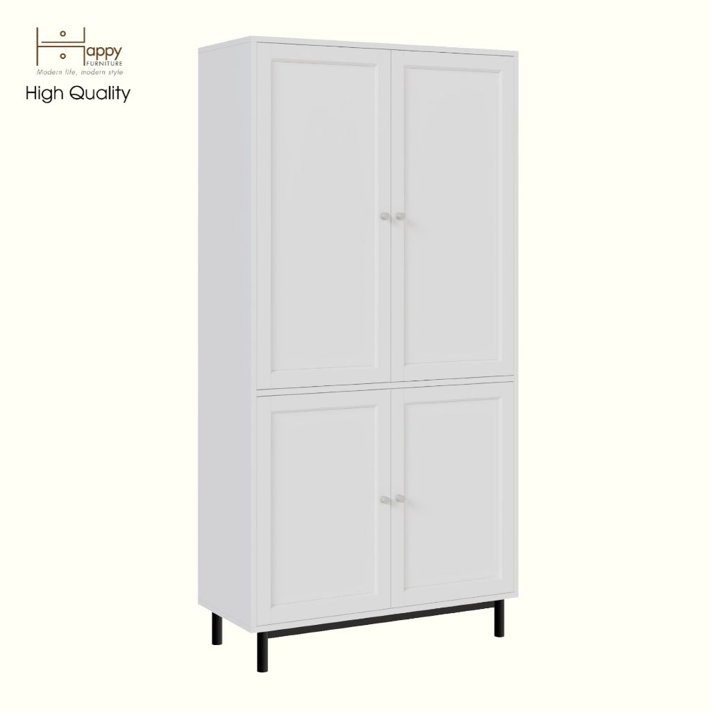 HAPPY FURNITURE , Kệ sách 5 tầng 4 cửa mở chân sắt - CATY , KSA_055 , 90cm x 39cm x 180cm