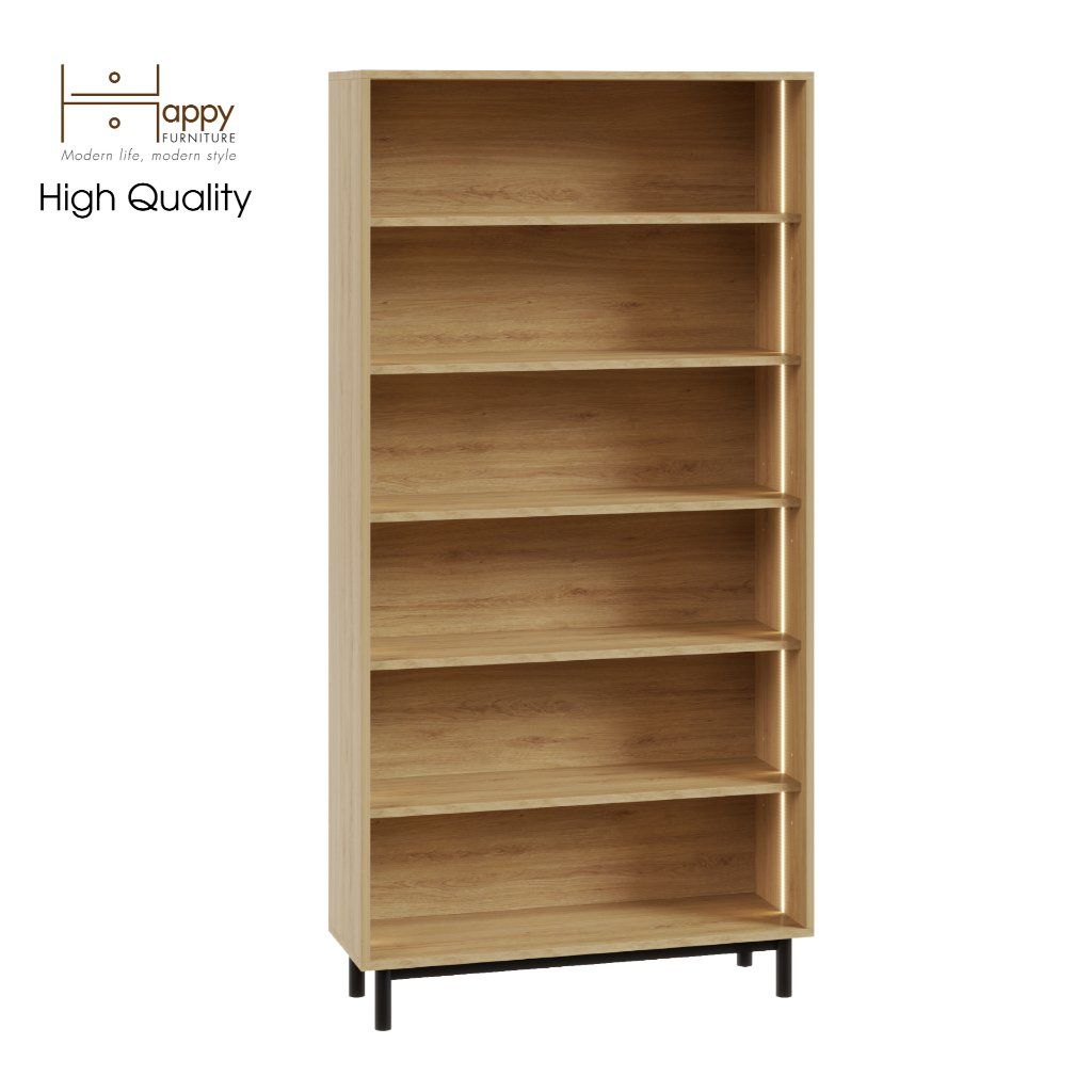 HAPPY FURNITURE , Kệ sách 6 tầng tích hợp đèn LED chân sắt - CATY , KSA_015_LED , 90cm x 30cm x 180cm