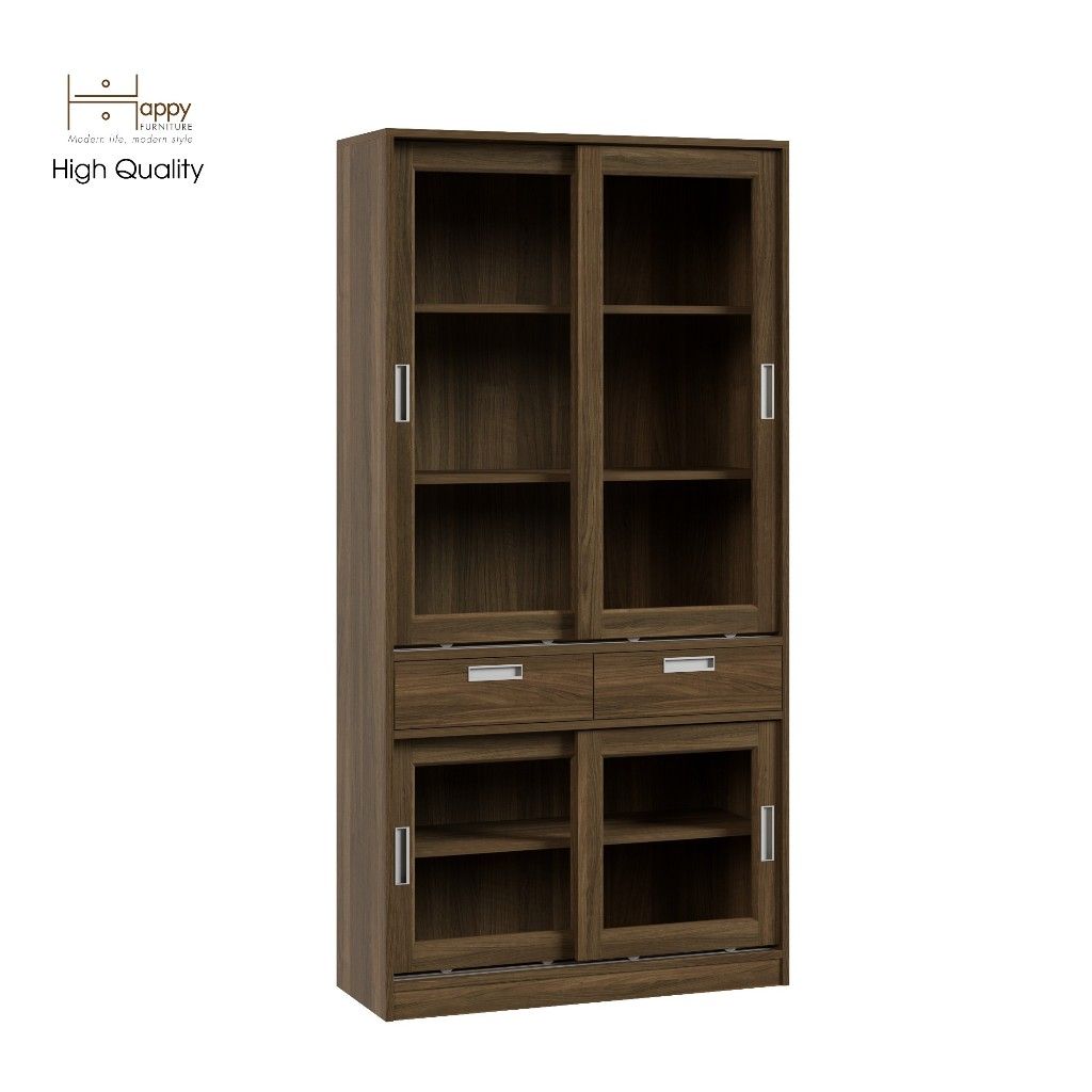 HAPPY FURNITURE , Tủ sách 2 ngăn kéo 4 cánh lùa - LUCA , TCL_011 , 90cm x 35cm x 180cm