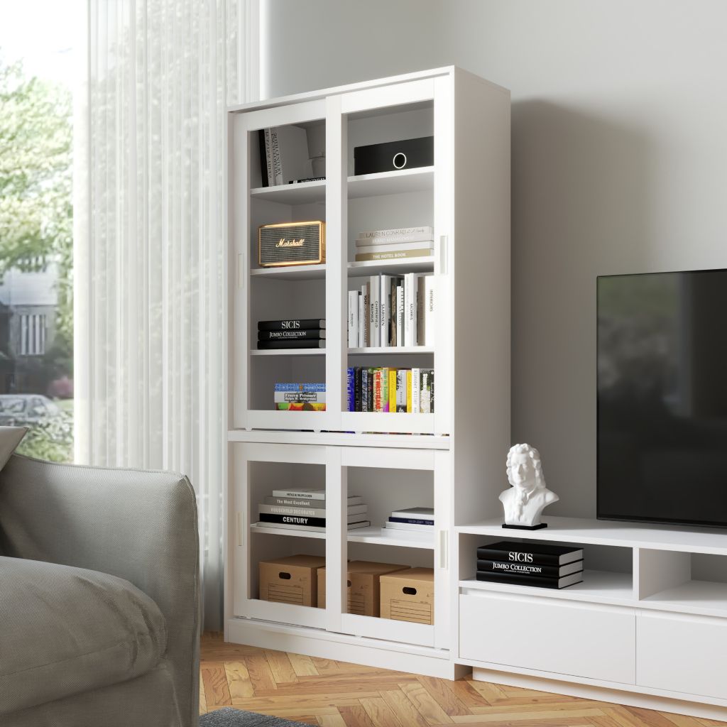HAPPY FURNITURE , Tủ sách 4 cánh lùa - LUCA , TCL_012 , 90cm x 35cm x 180cm