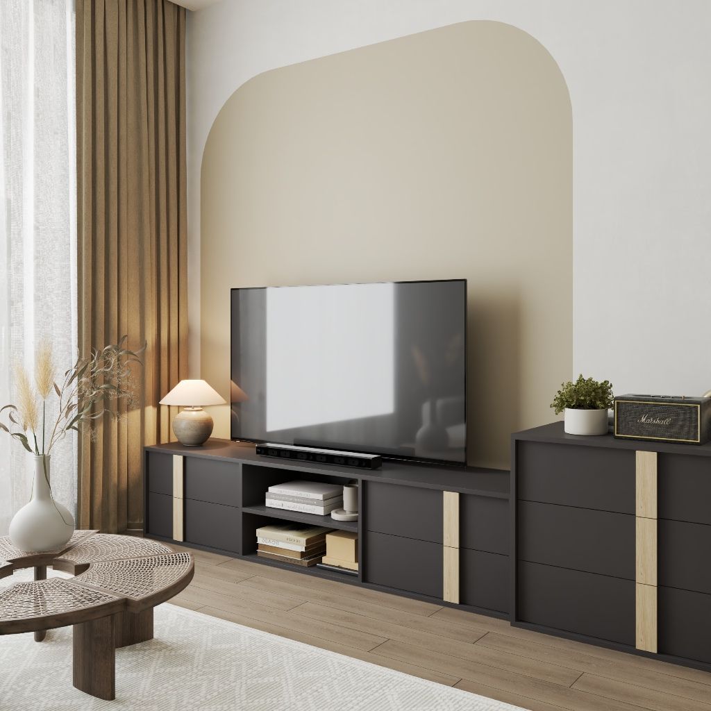 HAPPY FURNITURE , Kệ TV 4 ngăn kéo - SPACE, KTV_086 , 185cm x 40cm x 42cm DxRxC