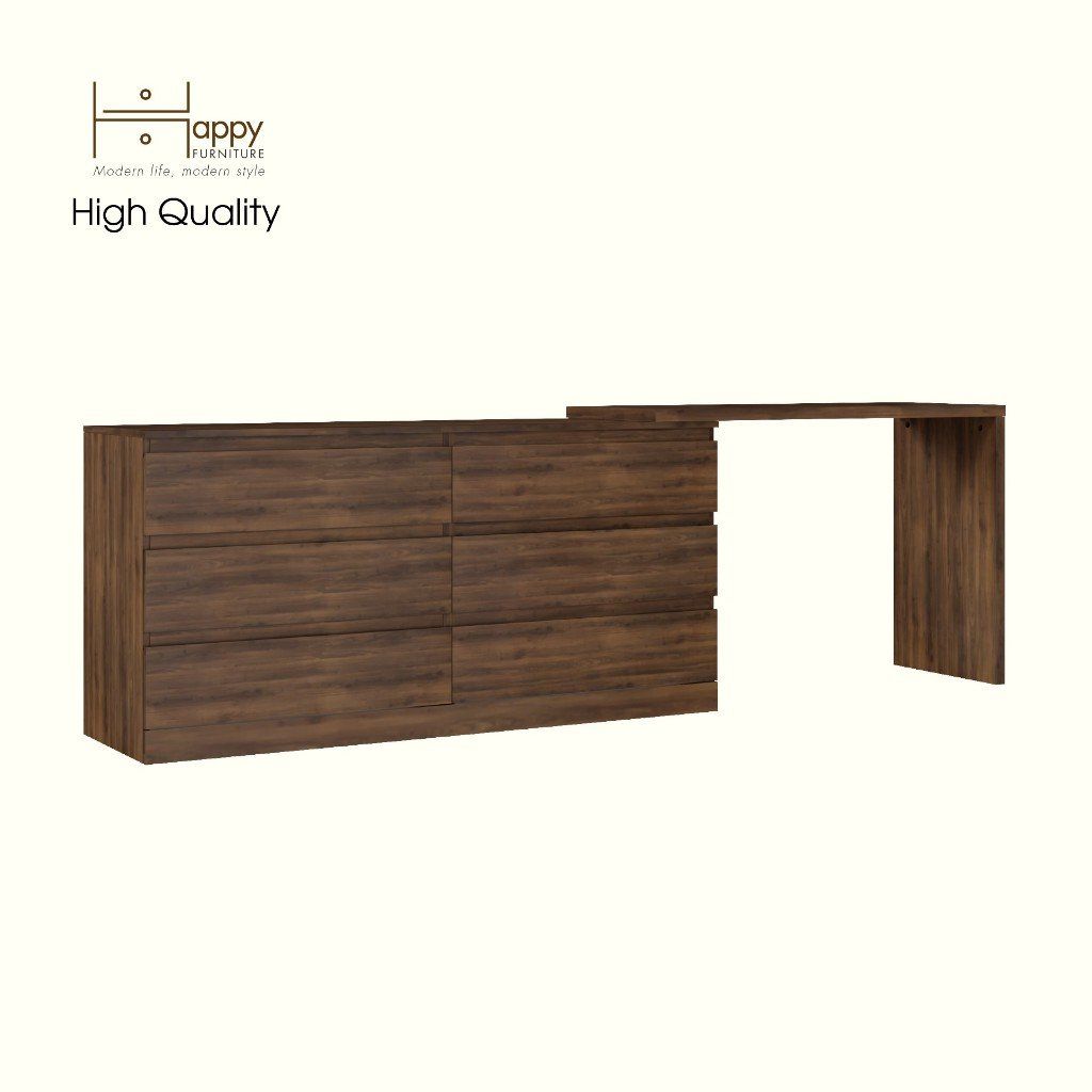 HAPPY FURNITURE , Tủ lưu trữ 6 ngăn kéo kết hợp bàn - VENNI , BAN_119 , 260cm x 48cm x 81cm DxRxC