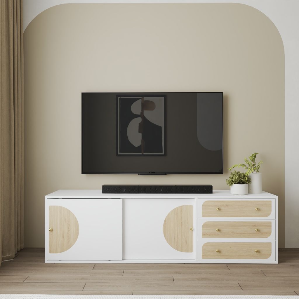 HAPPY FURNITURE , Kệ TV 2 cánh lùa - BANA , KTV_032 , 180cm x 40cm x 52cm