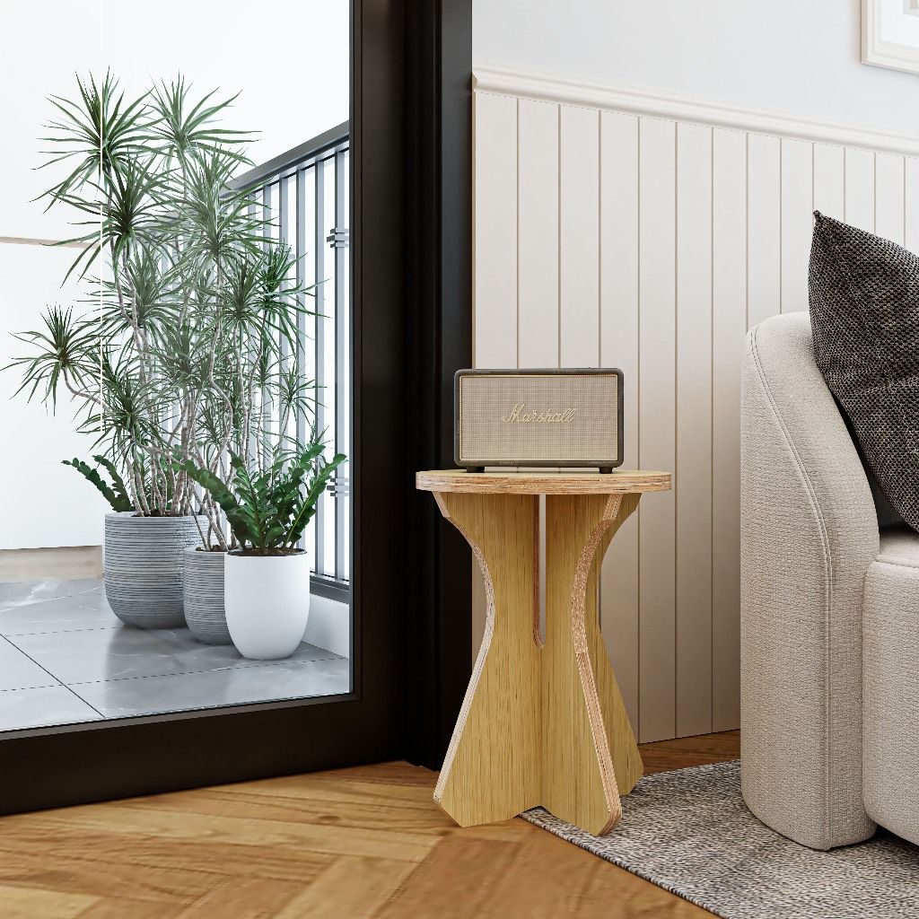 HAPPY FURNITURE , Gỗ tự nhiên , Ghế đẩu gỗ Plywood - AIDAN , GHE_002 , Cao 40cm