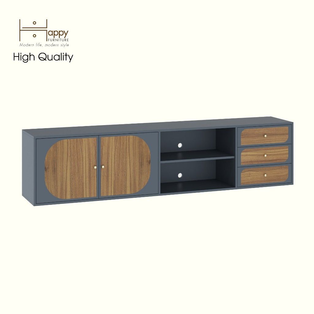 HAPPY FURNITURE , Kệ TV 2 cửa mở - BANA , KTV_031 , 220cm x 40cm x 52cm