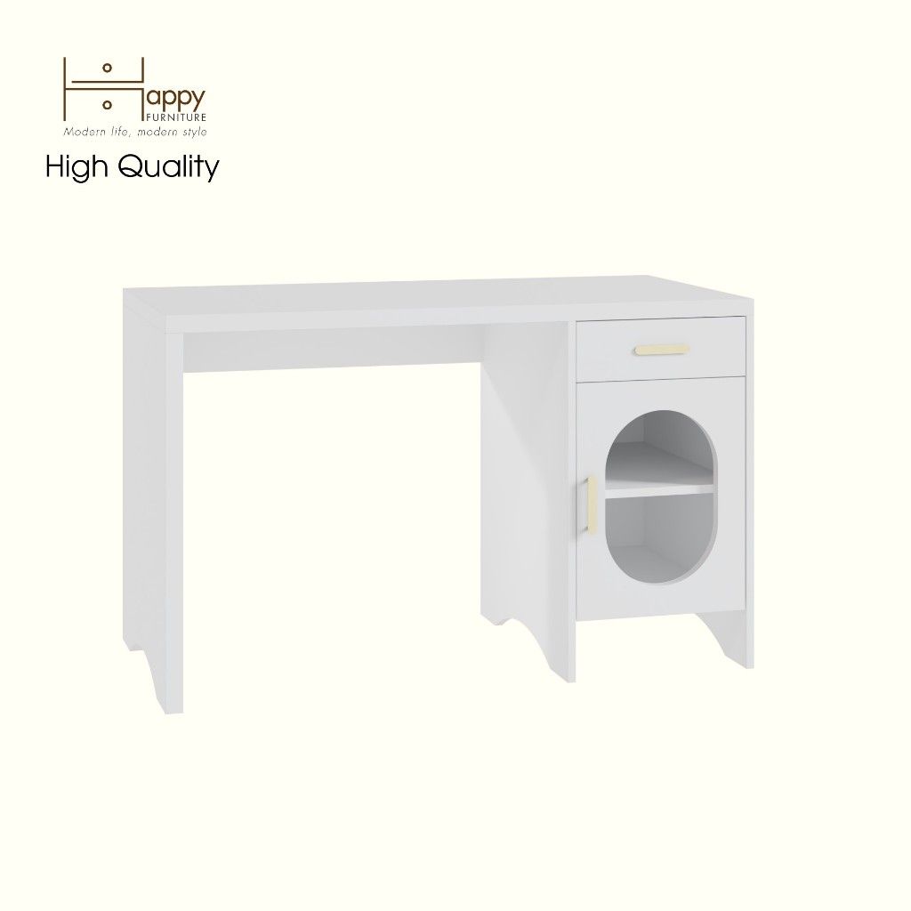 HAPPY FURNITURE , Bàn làm việc 1 ngăn kéo 1 cửa kính - CHEVY, BAN_137 , 120cm x 59cm x 75cm DxRxC