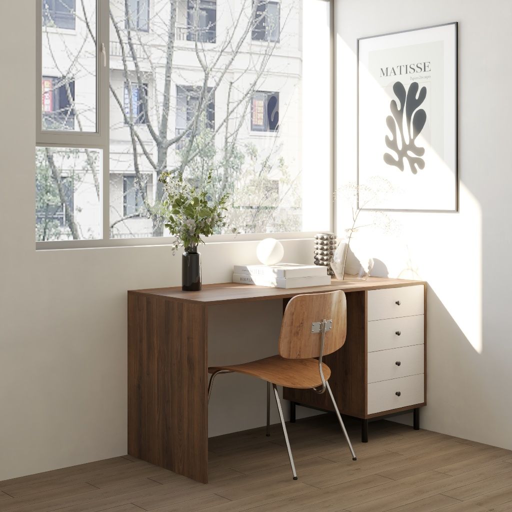 HAPPY FURNITURE , Bàn làm việc 4 ngăn kéo - LIVIK, BAN_141 BAN_142, 59cm x 75cm RxC