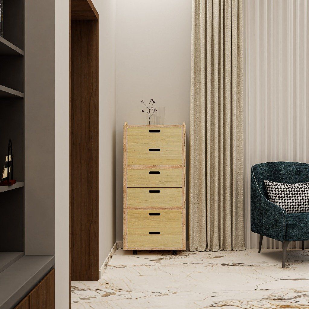 HAPPY FURNITURE , Gỗ tự nhiên , Tủ lưu trữ 6 ngăn kéo gỗ Plywood - GAMOR , THK_205 , 60cm x 40cm x 130cm DxRxC
