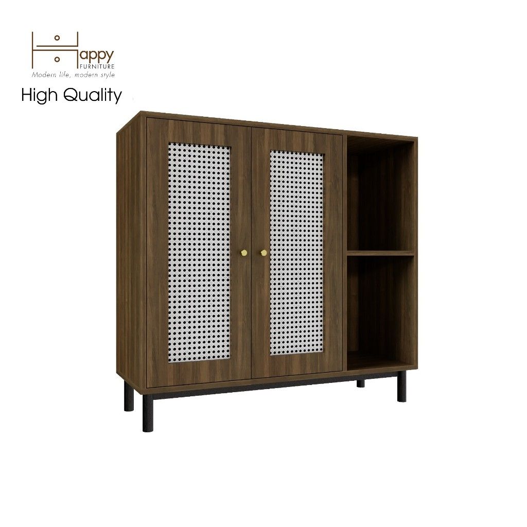 HAPPY FURNITURE , Tủ giày 2 cửa mở chân sắt - ROTAN , TCM_130 , 100cm x 34cm x 94cm