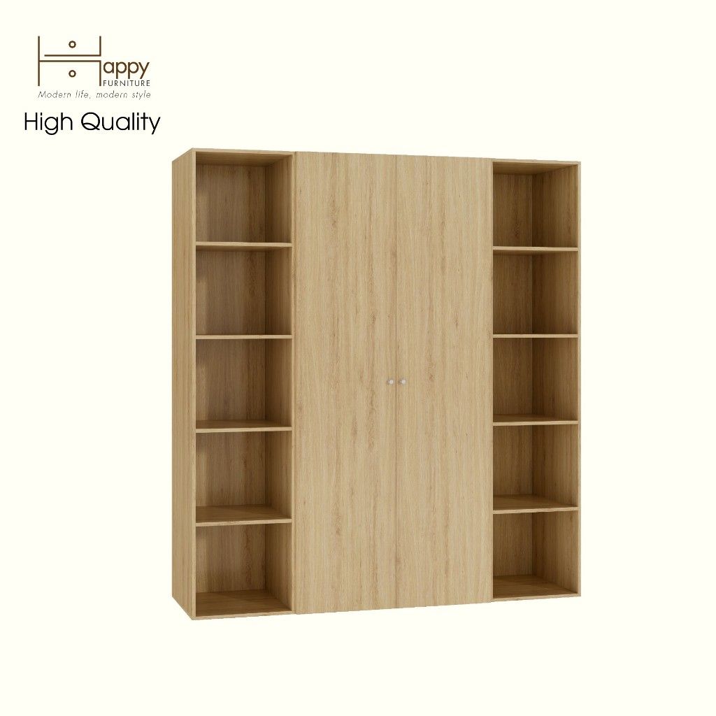 HAPPY FURNITURE , Tủ quần áo 2 cửa mở kết hợp 2 kệ bên - SCANDINA , TCM_100 , 200cm x 55cm x 220cm