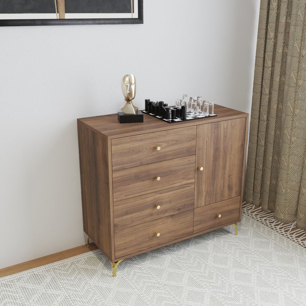 HAPPY FURNITURE , Tủ lưu trữ 1 cửa mở 5 ngăn kéo - HAPPI, TCM_231 , 90cm x 40cm x 82cm DxRxC
