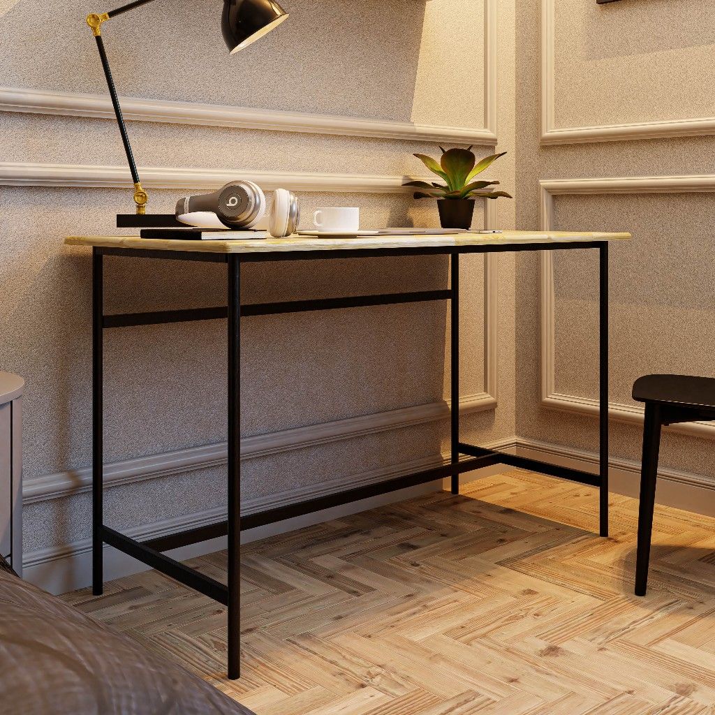 HAPPY FURNITURE , Gỗ tự nhiên , Bàn làm việc chân sắt - YANNA , BAN_099 BAN_100 , 60cm x 75cm, rộng x cao