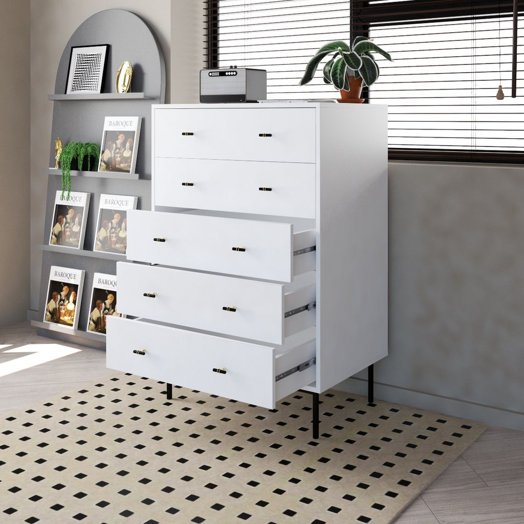 HAPPY FURNITURE , Tủ đựng đồ 5 ngăn chân sắt - BECKY , THK_031 , 80cm x 50cm x 118cm