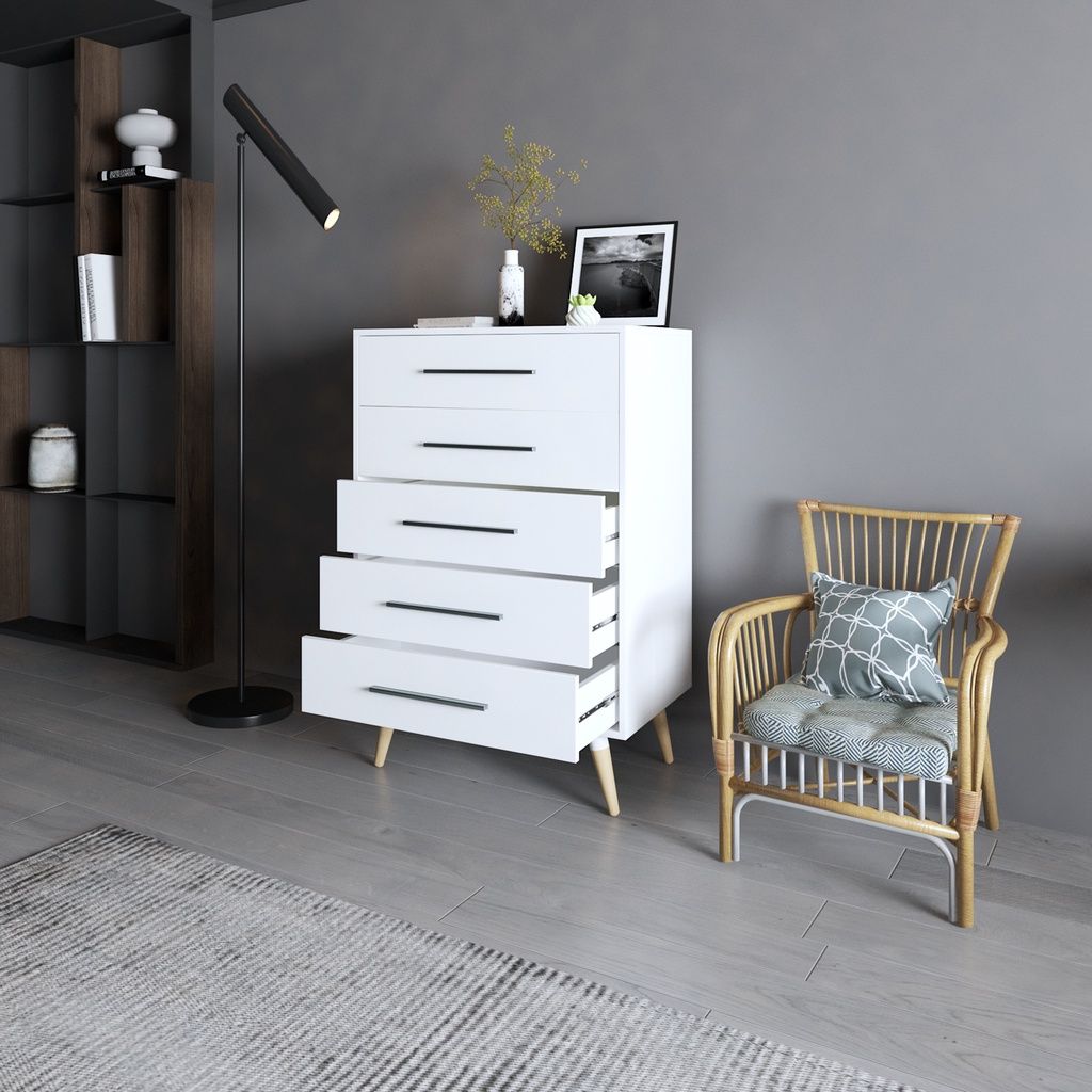 HAPPY FURNITURE , Tủ đụng đồ 5 ngăn chân gỗ chéo - OSRI , THK_023 , 80cm x 50cm x 120cm