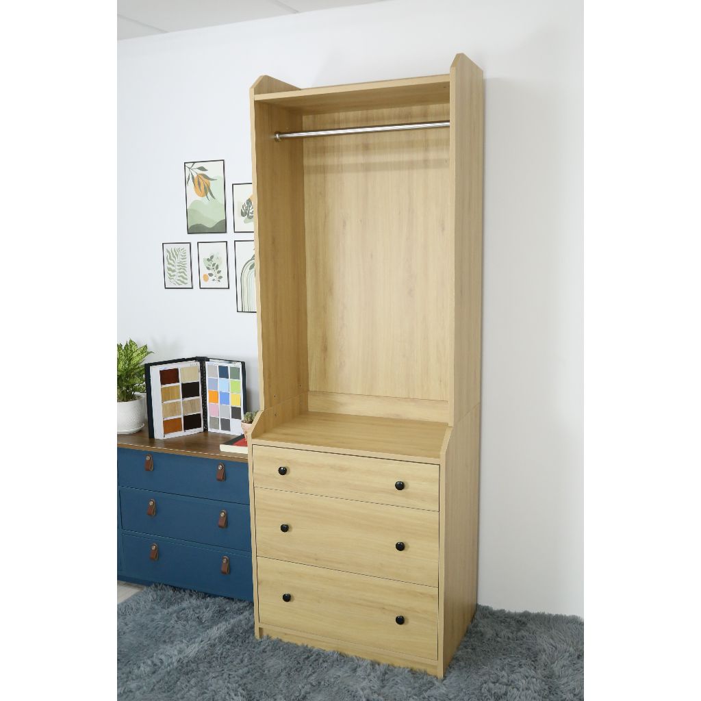 HAPPY FURNITURE , Tủ treo quần áo 3 ngăn kéo - CANA , THK_012 , 70cm x 46cm x 199cm