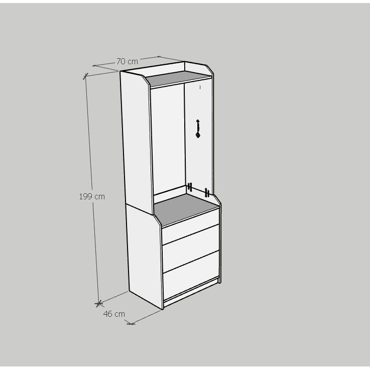 HAPPY FURNITURE , Tủ treo quần áo 3 ngăn kéo - CANA , THK_012 , 70cm x 46cm x 199cm