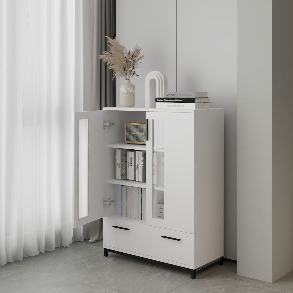 HAPPY FURNITURE , Tủ lưu trữ chân sắt - LOUIS , TCM_028 , 76cm x 36cm x 104cm