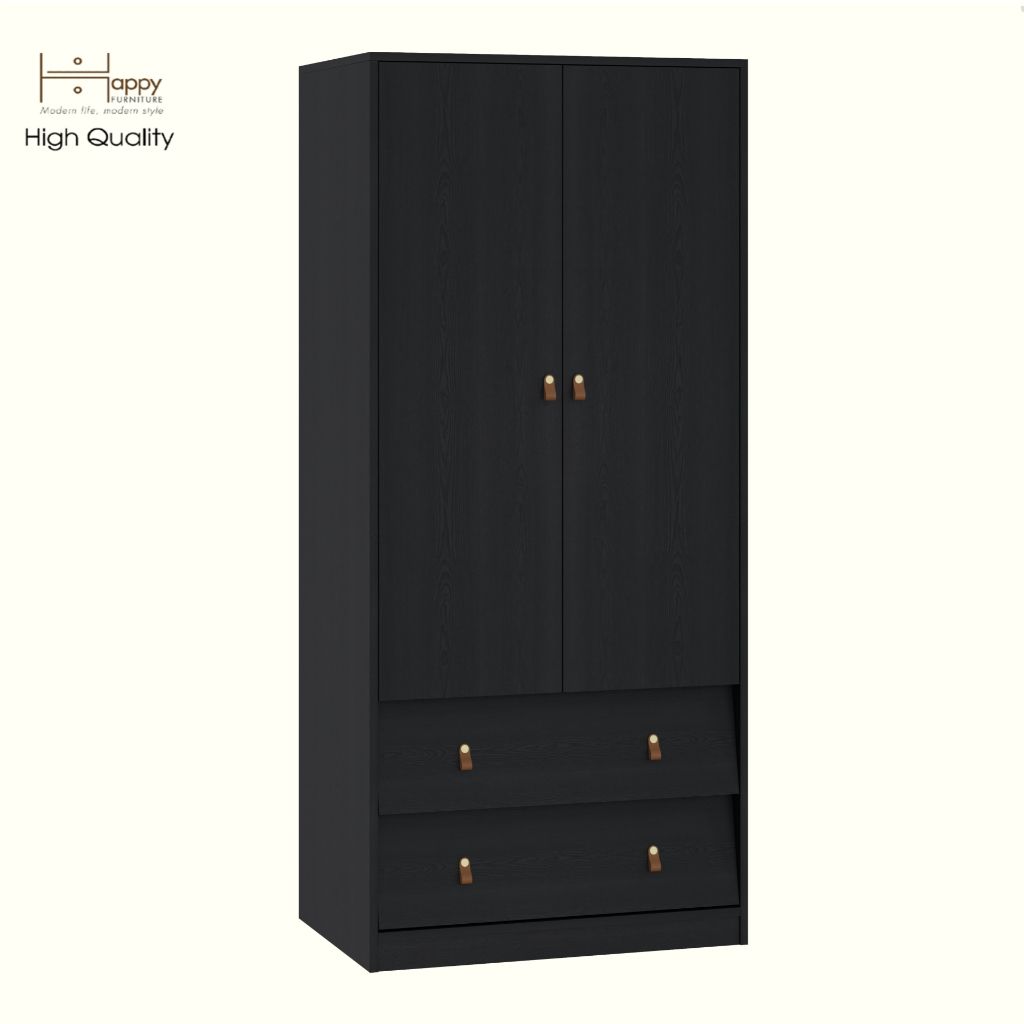 HAPPY FURNITURE , Tủ quần áo 2 cửa mở 2 ngăn kéo - CALYN , TCM_253 , 80cm x 54cm x 180cm DxRxC