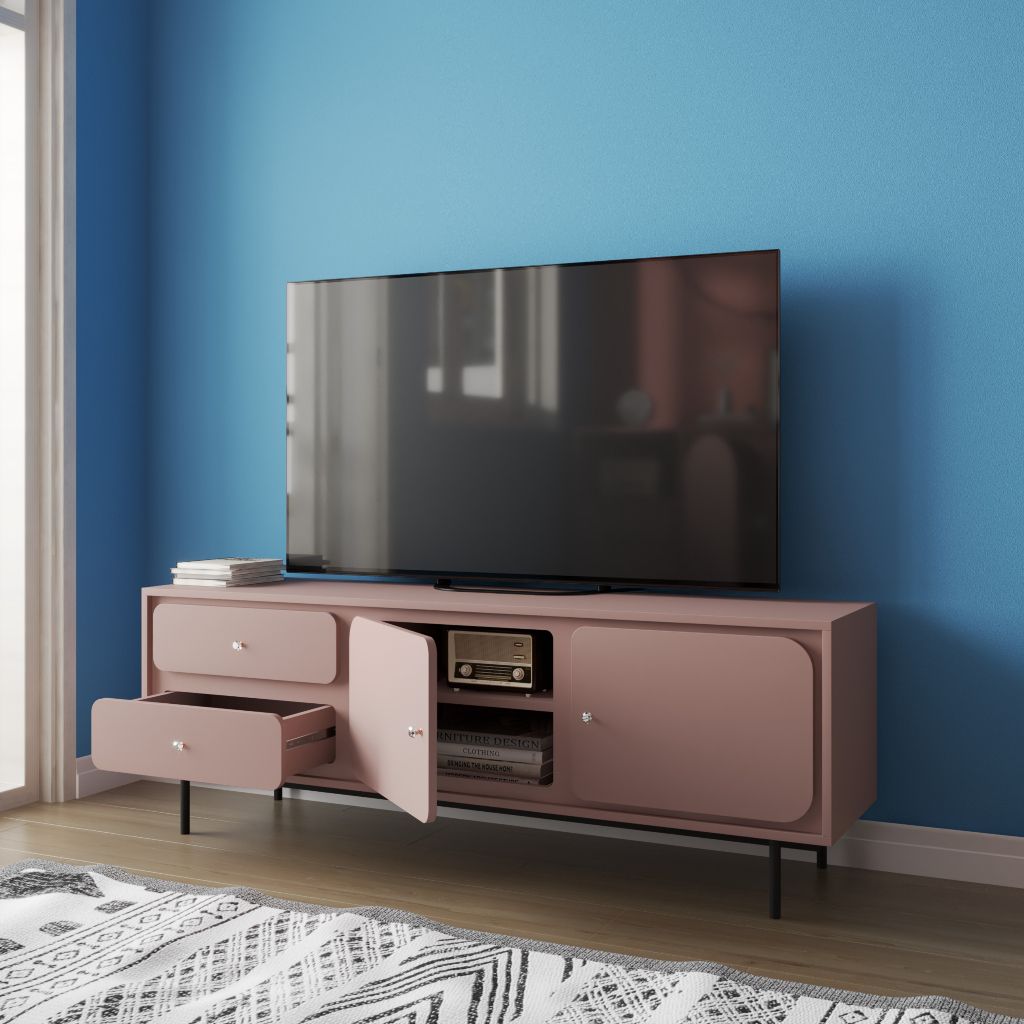 HAPPY FURNITURE , Tủ TV 2 cánh mở 2 ngăn kéo chân sắt - SWEETY , KTV_016 , 160cm x 40cm x 56cm
