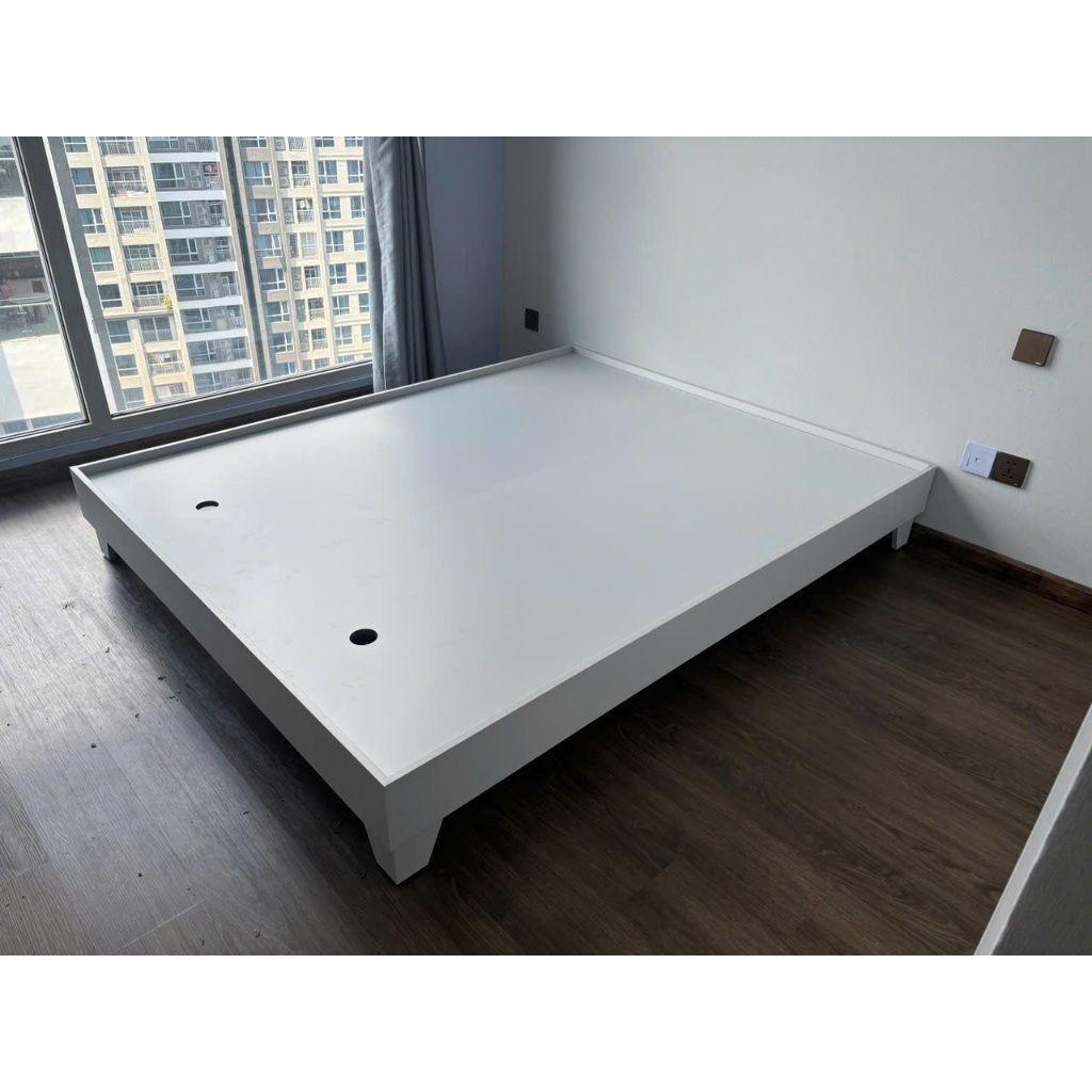 Giường ngủ 1m6x2m màu XÁM TRẮNG, MDF chống ẩm - KINA ,GNG_066, 204x163X28cm (dài x rộng x cao)