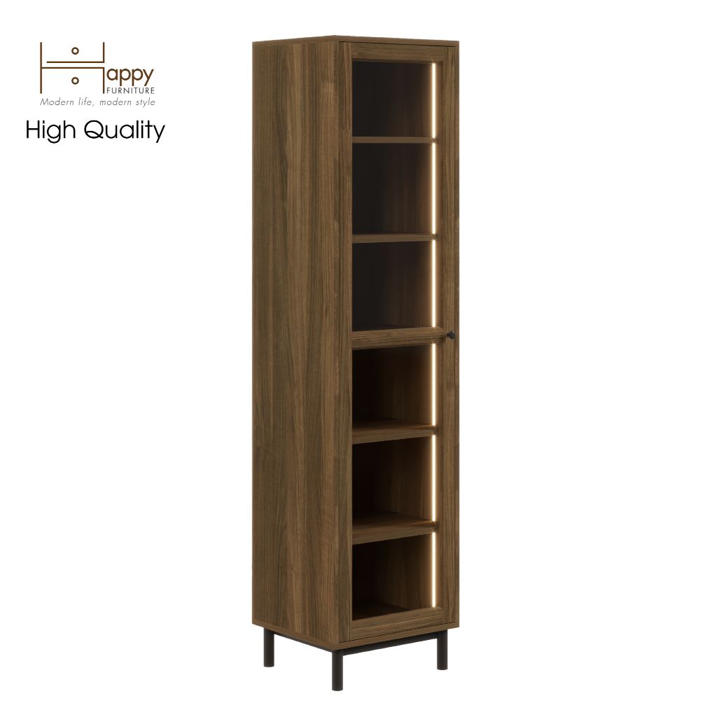 HAPPY FURNITURE , Kệ sách 6 tầng đèn Led cửa kính chân sắt - LILY , KSA_018_LED , 45cm x 40cm x 180cm