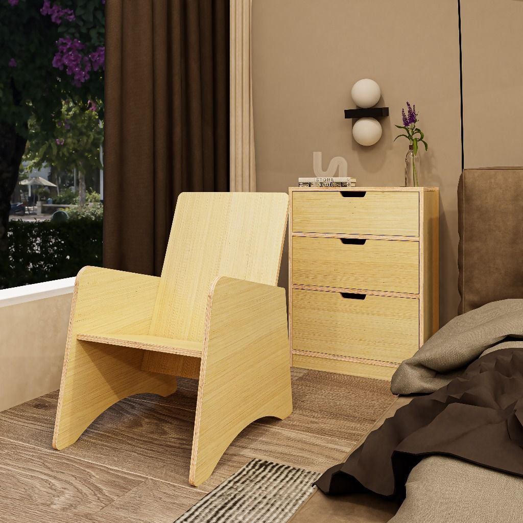 HAPPY FURNITURE , Gỗ tự nhiên , Ghế đơn gỗ Plywood - AIDAN , GHE_007 , 52x69x80cm ( DxRxC)